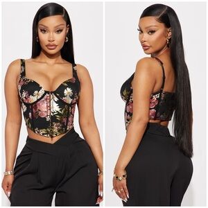 Fashion Nova He Loves Me Floral Corset Top Black Size Small Sexy Bustier
